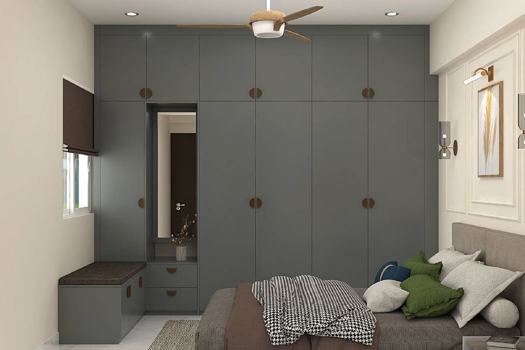 Contemporary Master Bedroom Design with Matte Grey Wardrobe and Queen ...
