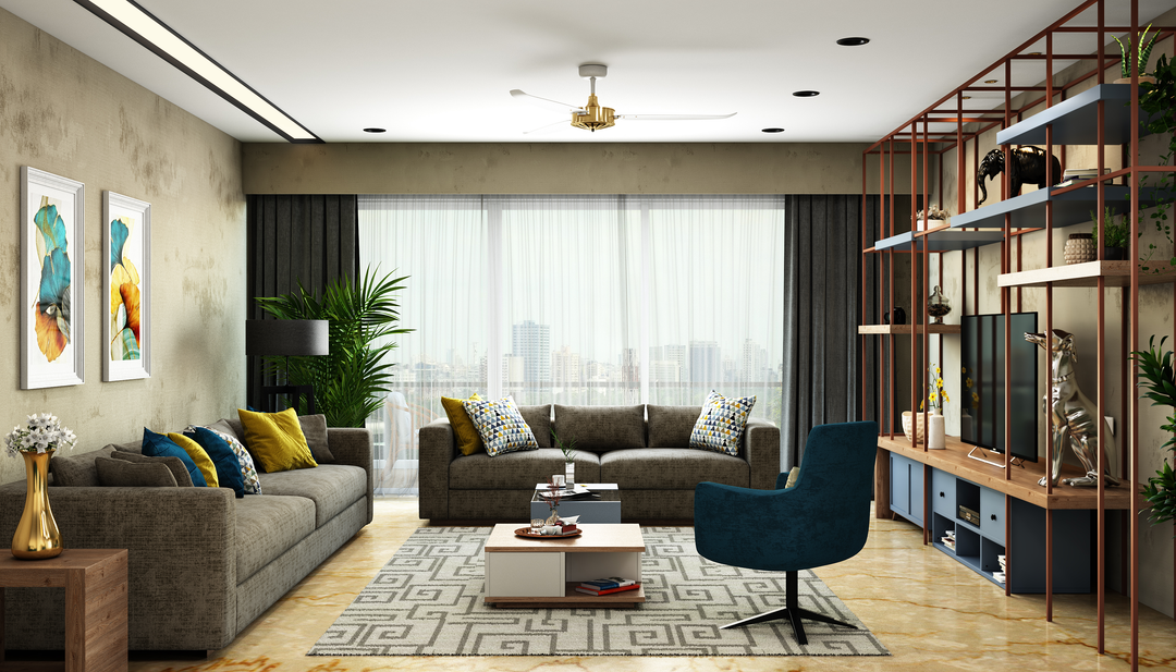 Modern Design Dark Toned Spacious Stylish Living Room | Livspace