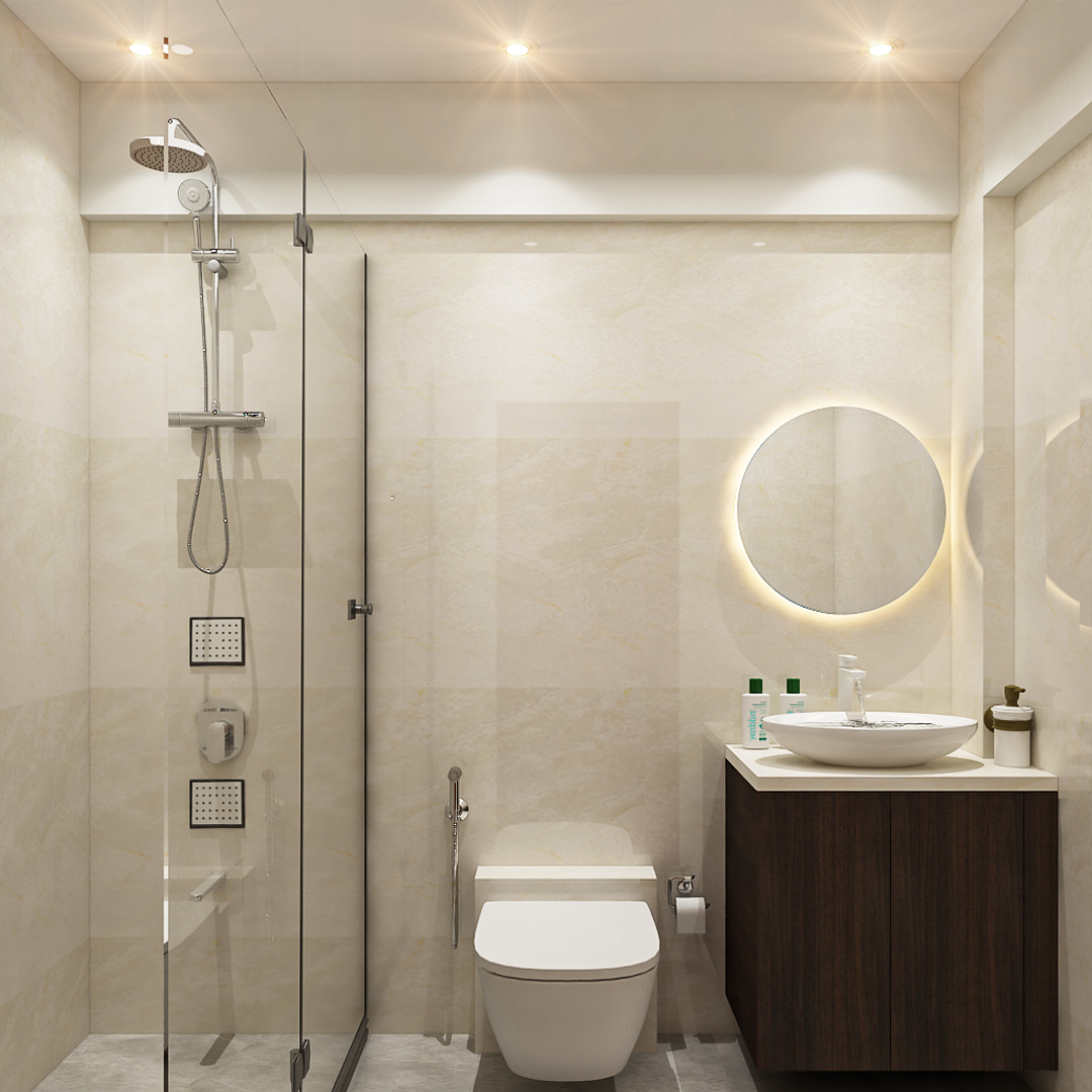 Compact Bathroom Design Idea With Simple Vanity Unit | Livspace