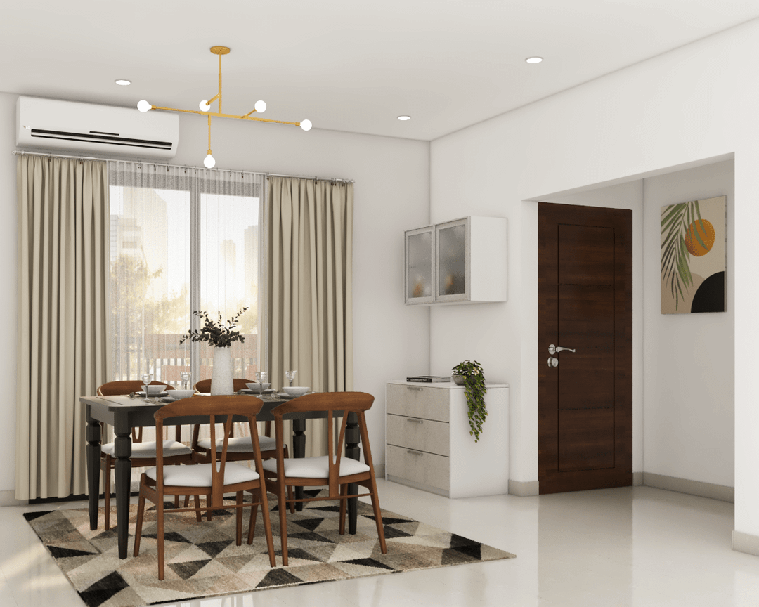 Modern Spacious Dining Room Design With 4-Seater Dining Table | Livspace