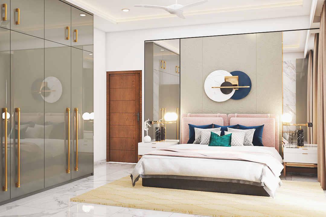 Spacious Master Bedroom Design With Mirrored Accent Wall | Livspace