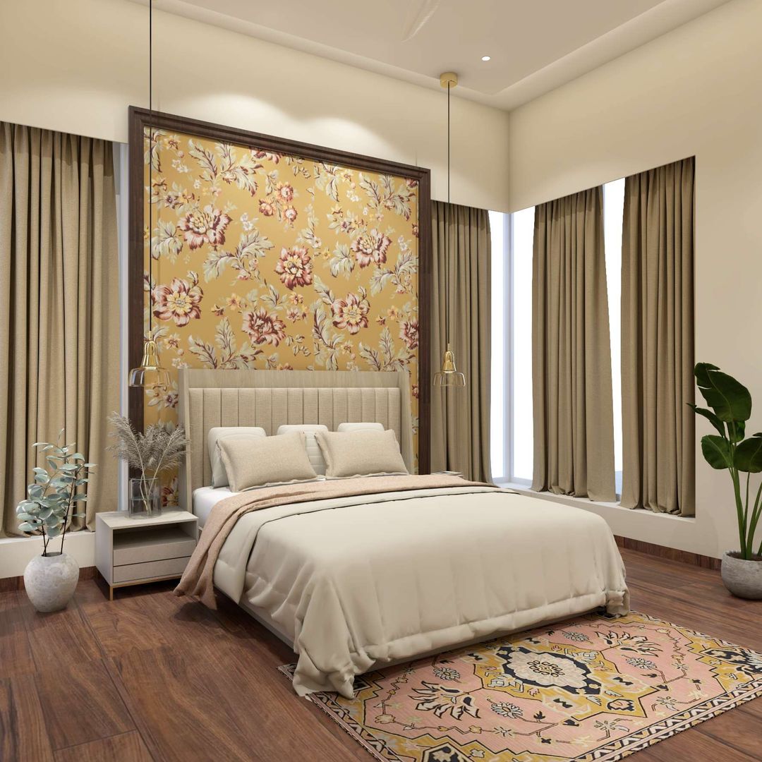 Spacious Master Bedroom Design With Wooden Frame | Livspace
