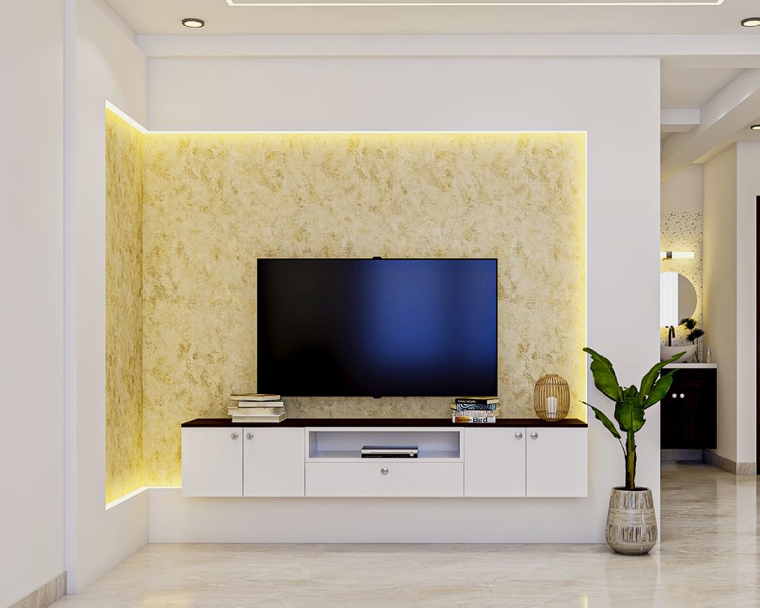 Modern Frosty White Wall Mount TV Unit Design with Drawer Storage — free download