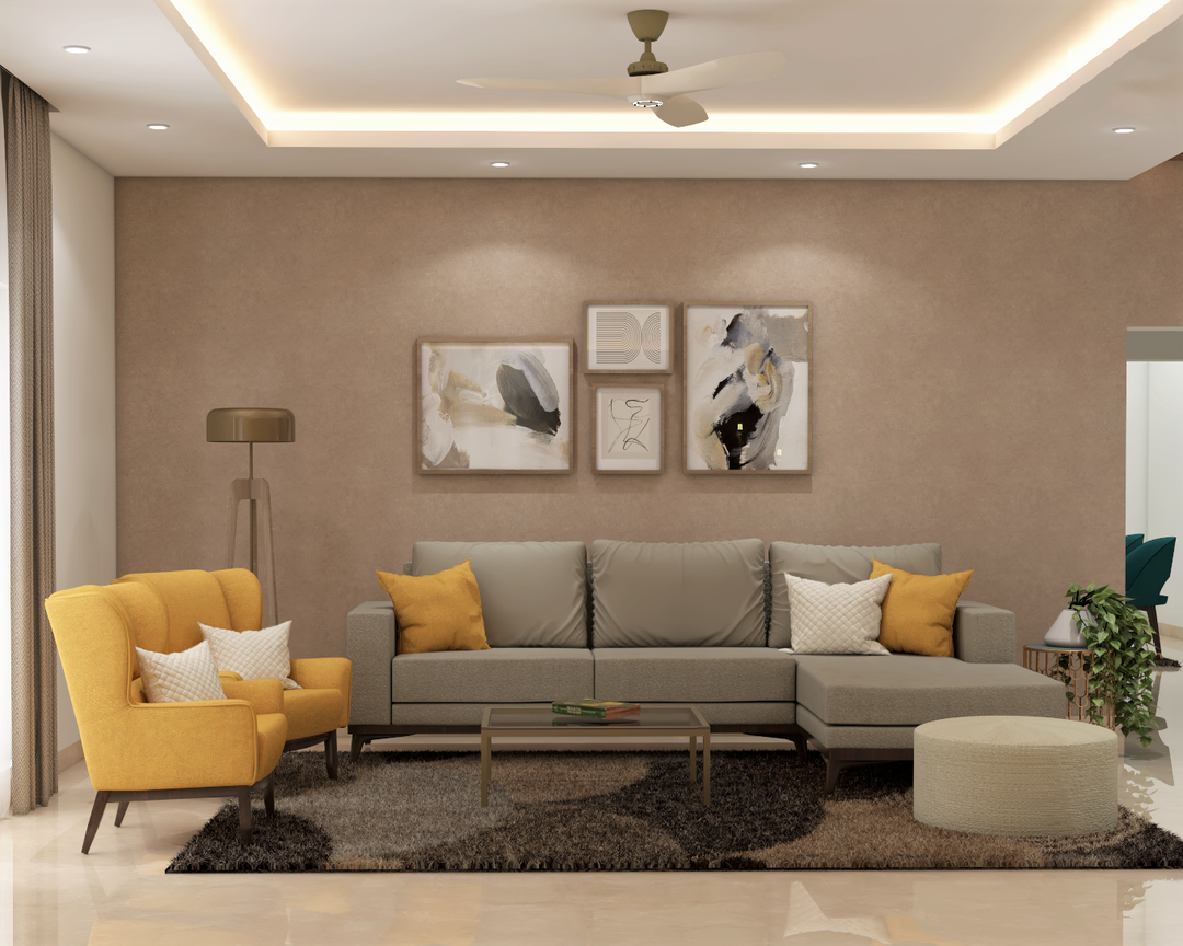 Elegant Spacious Modern Themed Convenient Living Room Design | Livspace