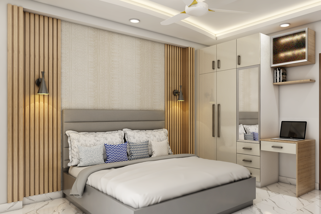 Compact Contemporary Multifunctional Master Bedroom Design | Livspace