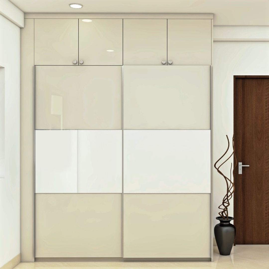 Dual Tone Sliding Door Modern Wardrobe Design with Loft | Livspace