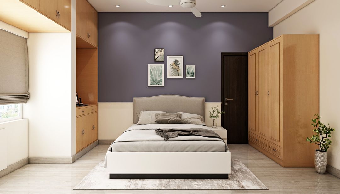 Spacious Guest Room Design With Blue And White Accent Wall | Livspace