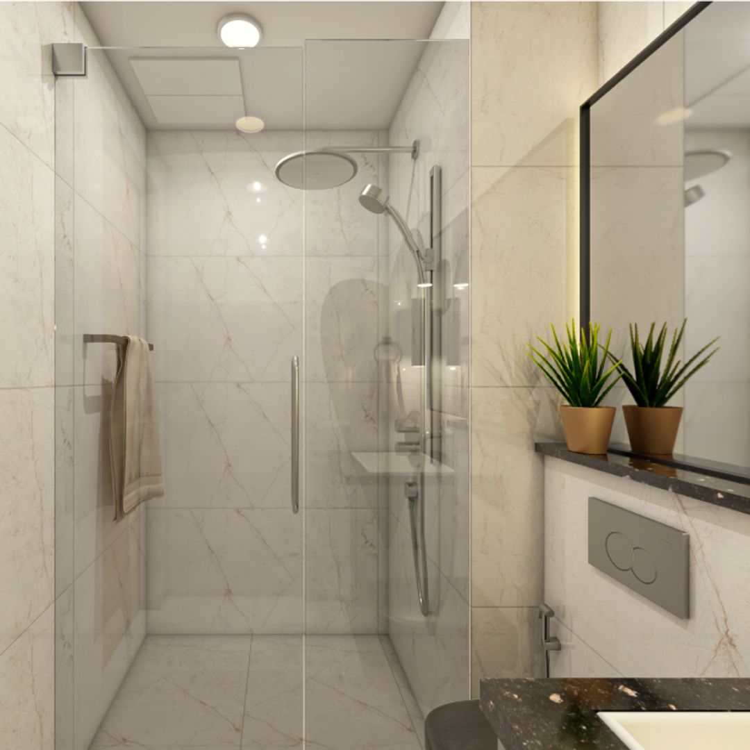 Compact Bathroom Interior Design With A Backlit Mirror | Livspace