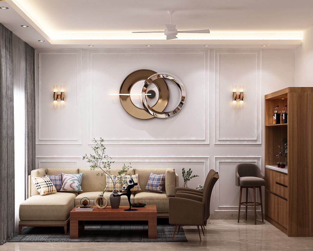 Spacious Living Room Design With A Brown Accent Chair | Livspace