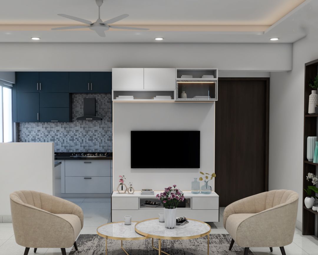 Compact TV Unit With A White Laminate Finish | Livspace