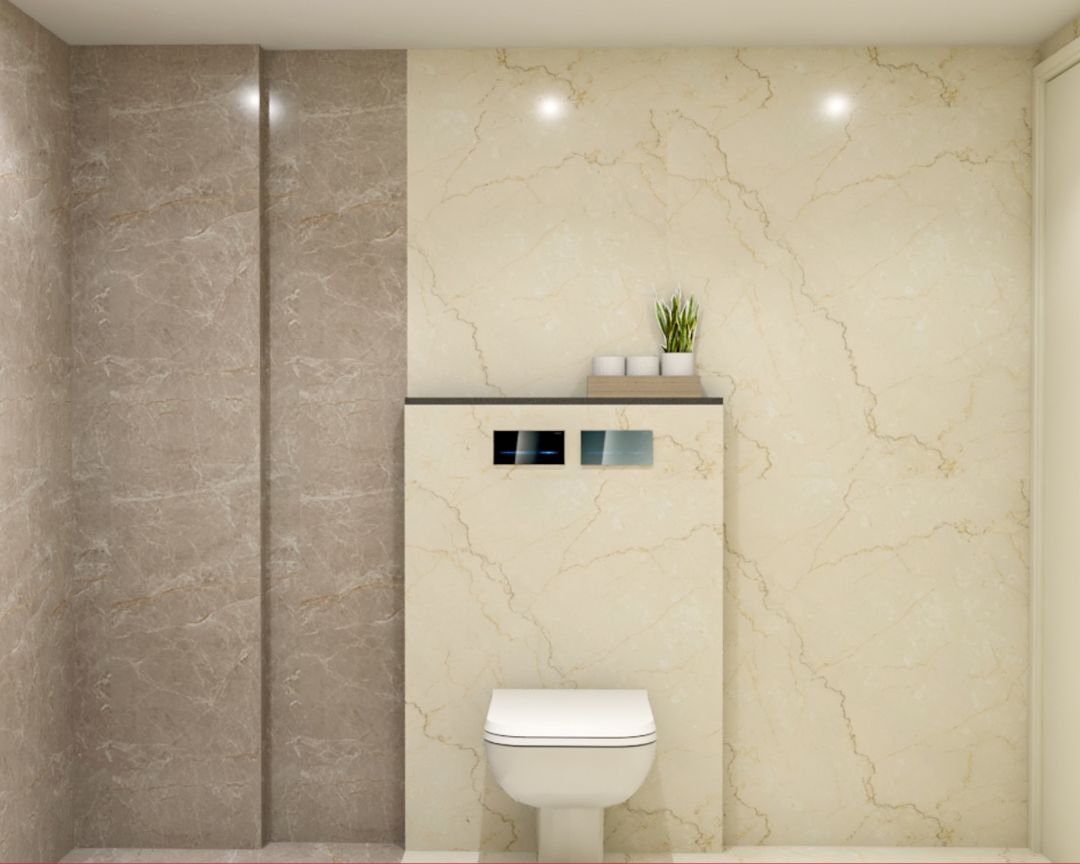 Bathroom Design With Cream And Grey Wall Tiles Livspace