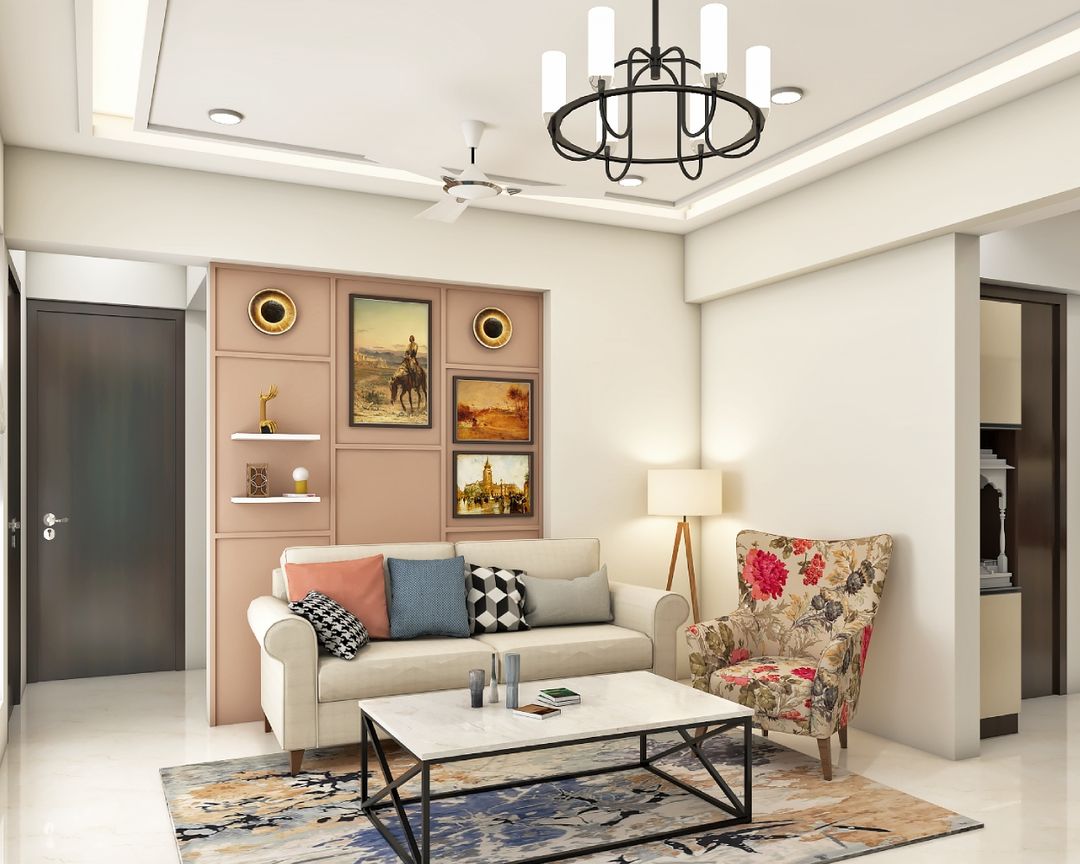 Living Room Design With Floral Accent Chair | Livspace