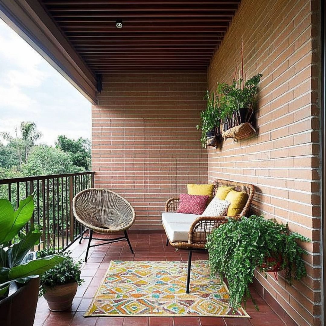 Image showcasing Eco-Friendly Tropical Balcony Design with Sustainable Furniture and ...