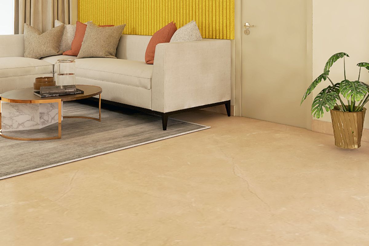 Modern Living Room Tile Design With 2’ x 4’ Marble Tiles | Livspace