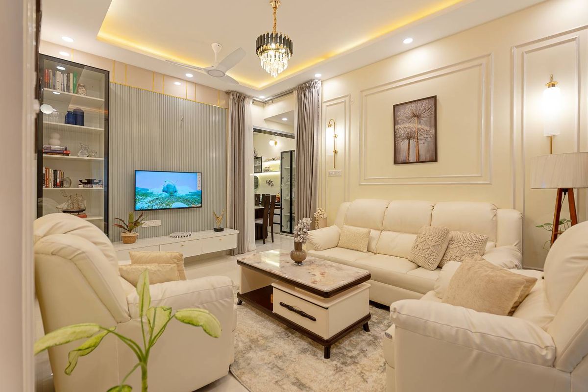 Modern White TV Unit Design with Open Display Shelves and Floating ...