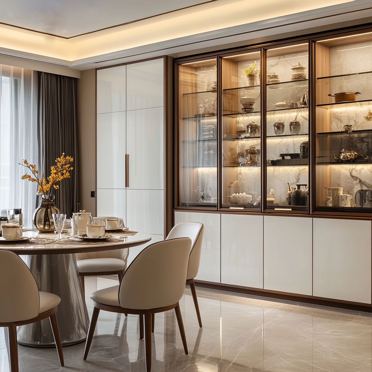 Minimalist White Crockery Unit Design with Seamless Built-in Storage ...