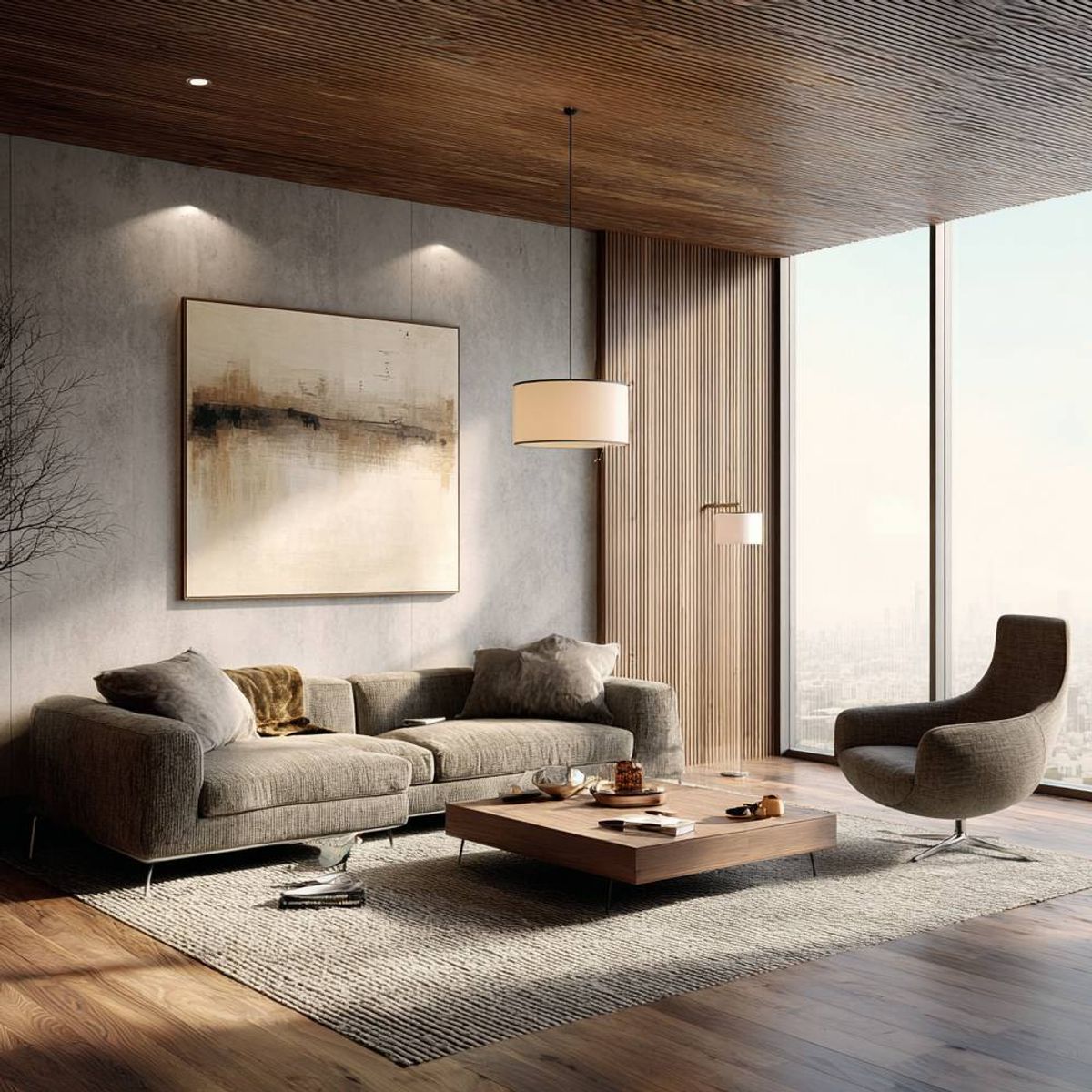 Modern Bedroom Wall Design With Brown and Grey Panelling Details | Livspace