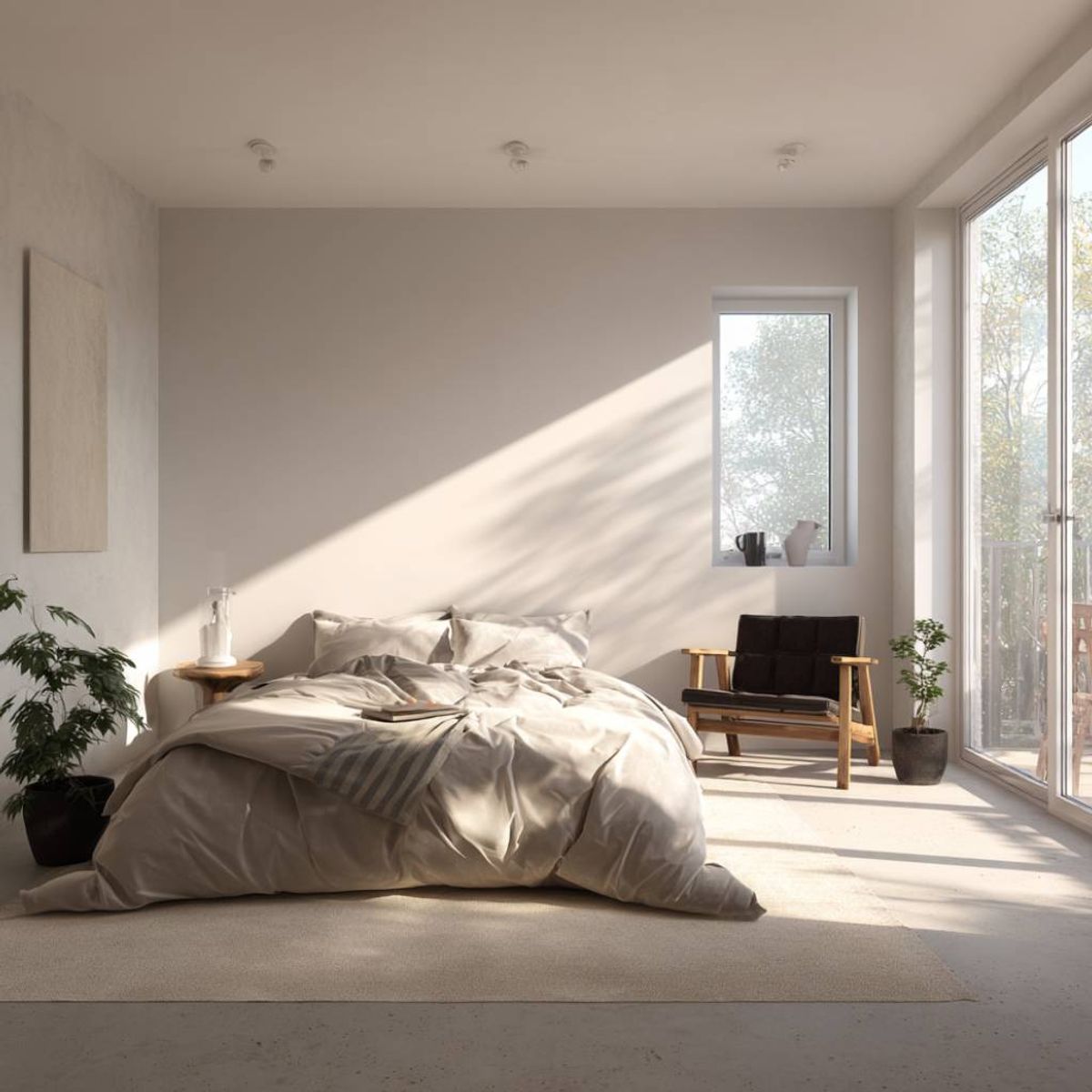 Minimal Master Bedroom Design with Wooden Bed and Side Table | Livspace