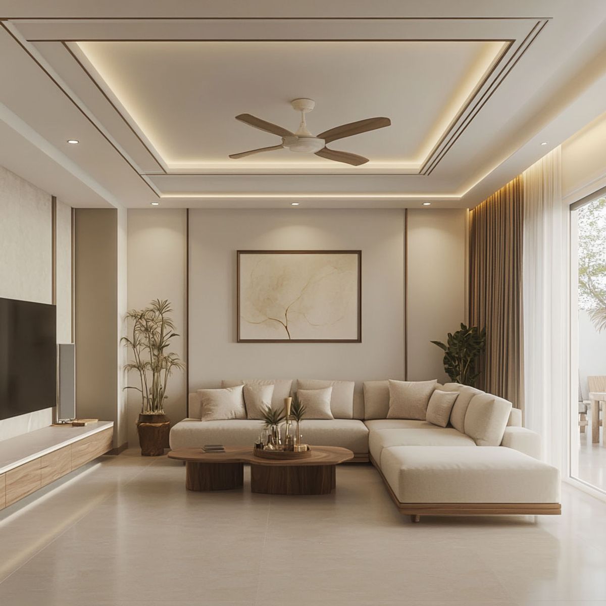 Rectangular POP False Ceiling Design with Modern Painted Finish and ...