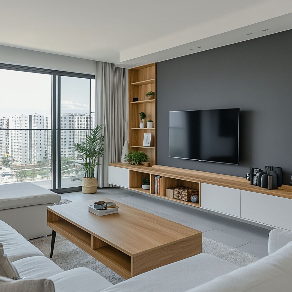 White and Brown Scandinavian TV Unit Design with Open Shelving and — free download