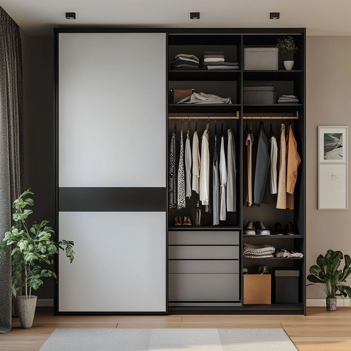 2-Door Modern Wooden Sliding Wardrobe Design with Drawers, Shelves and ...