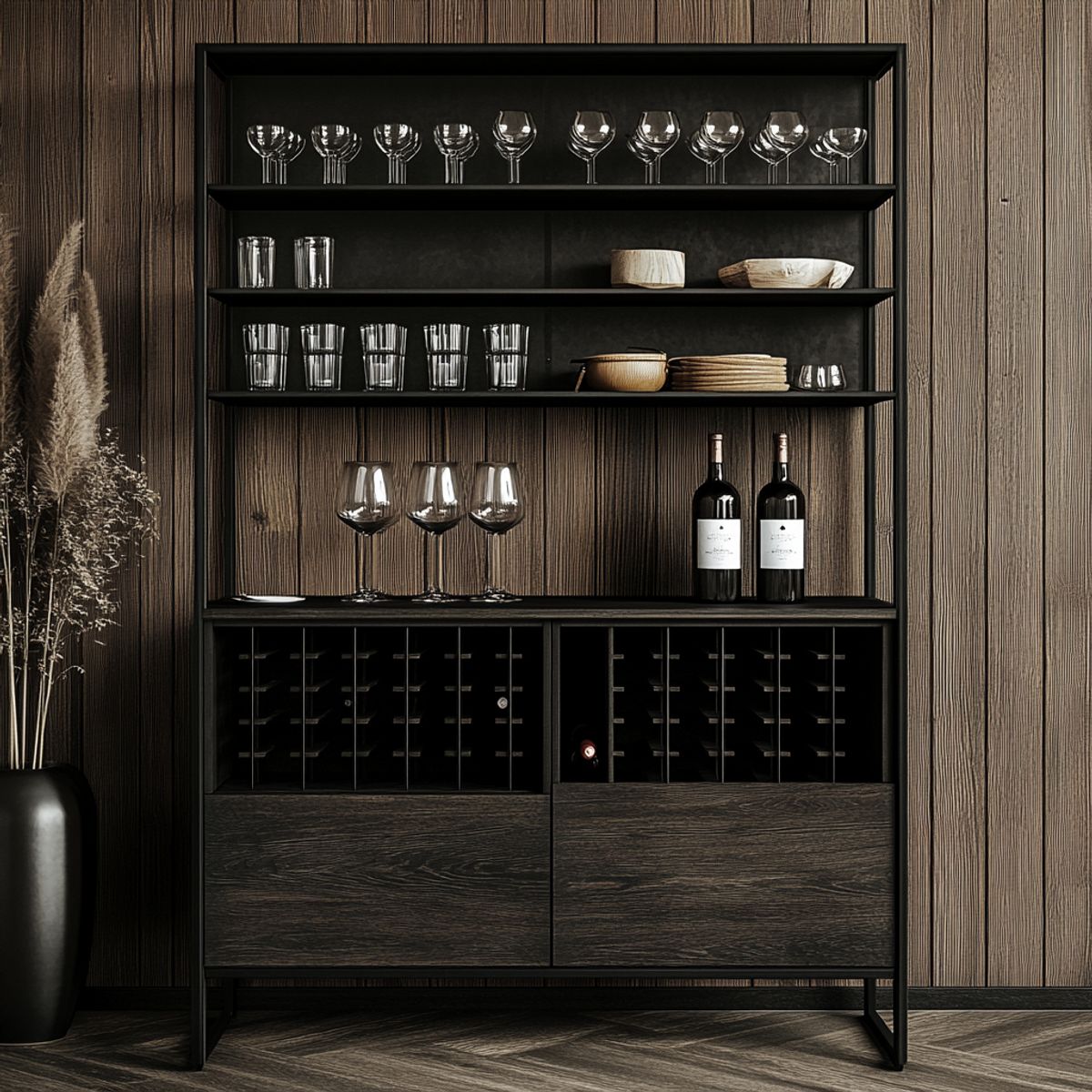 Modern Home Bar Design with Wine Rack and Display Shelving | Livspace