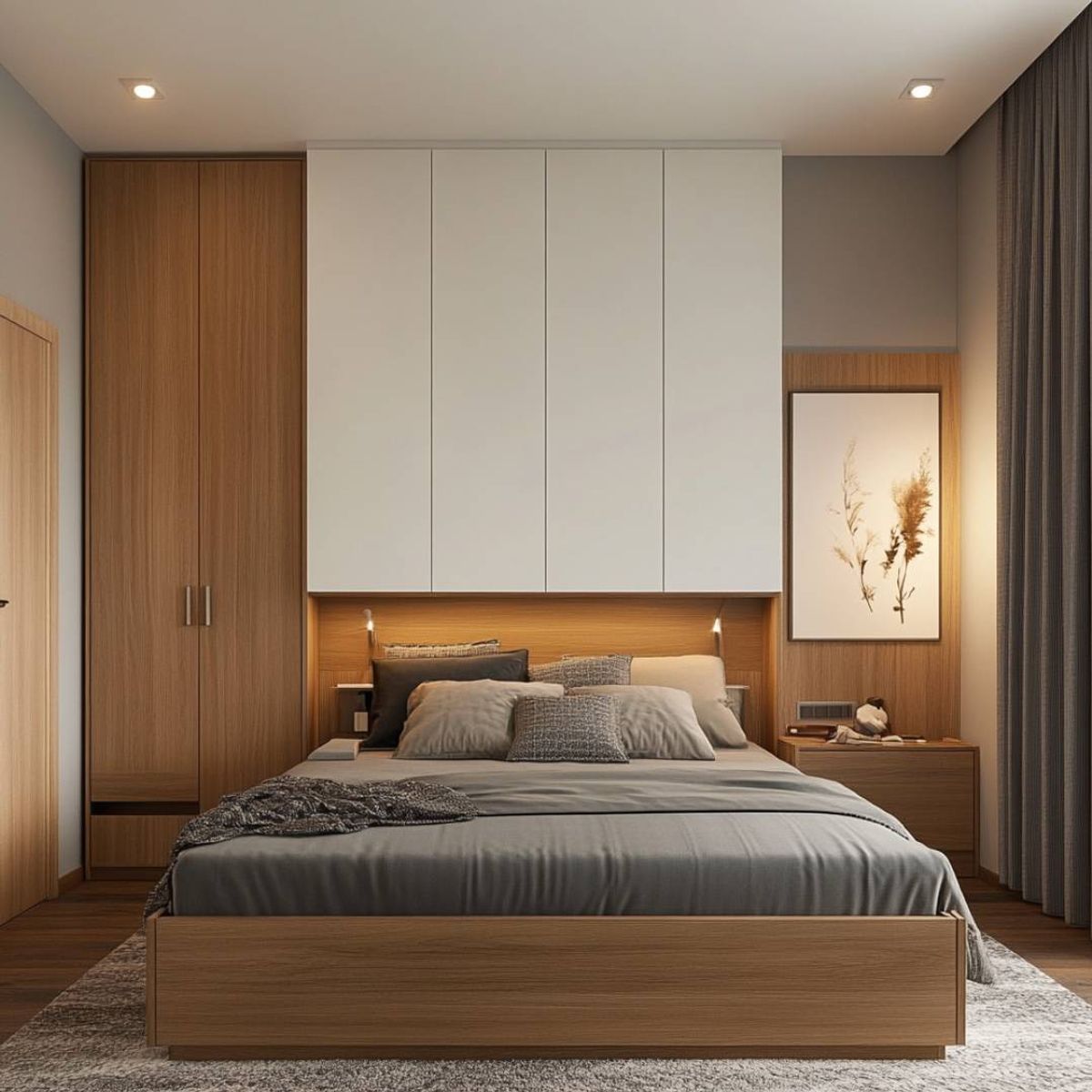 Guest Bedroom Design with Contemporary Queen Bed, Side Table, and ...
