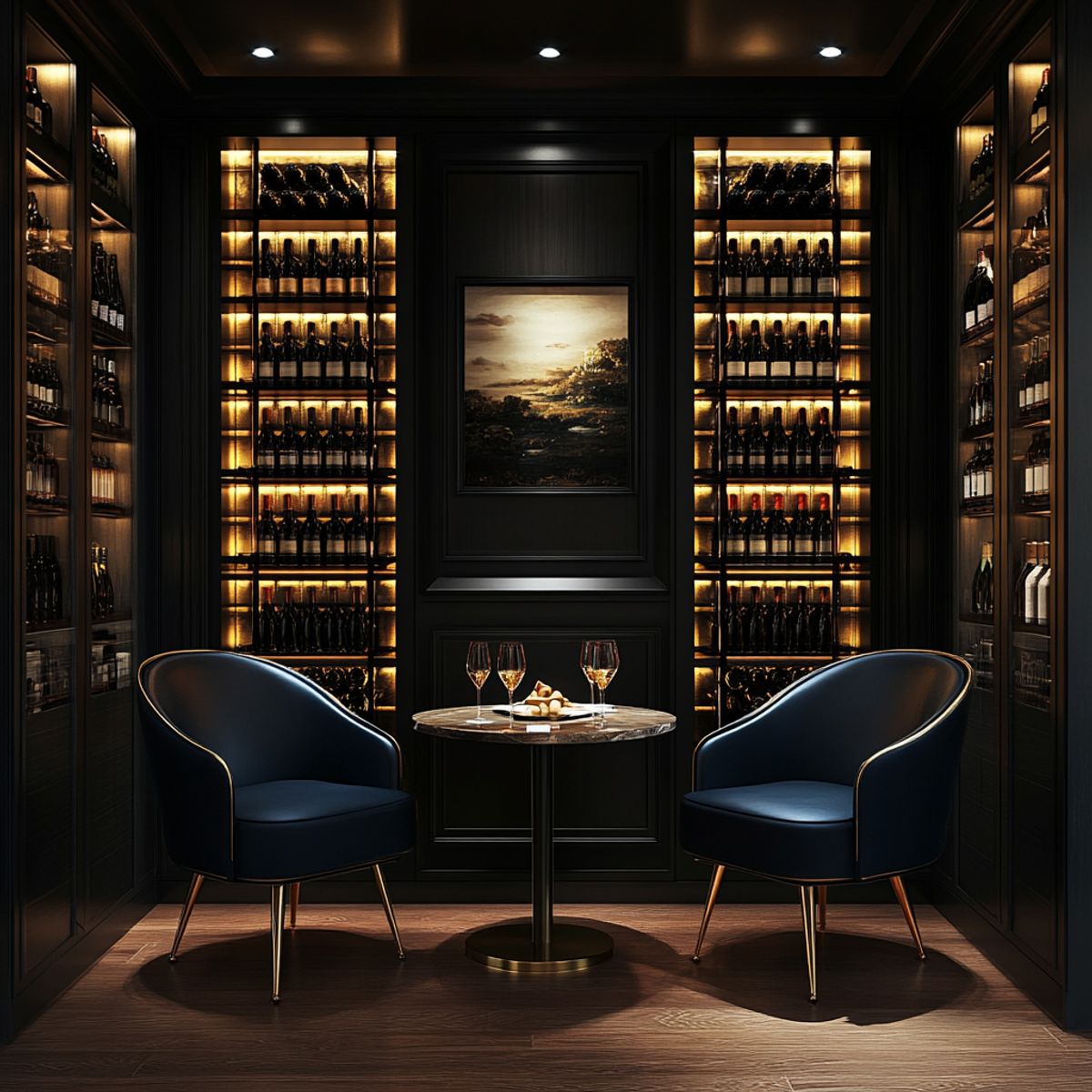 Stylish Classic Home Bar Design with Gold-Trimmed Seating and Wine ...