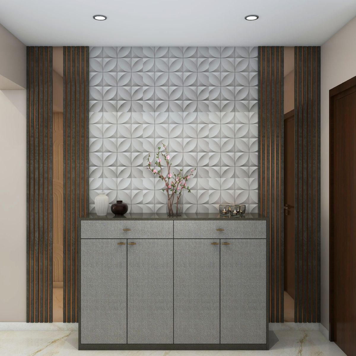 Grey, White, and Brown Contemporary 3D Wall Panel with Vertical Strips ...