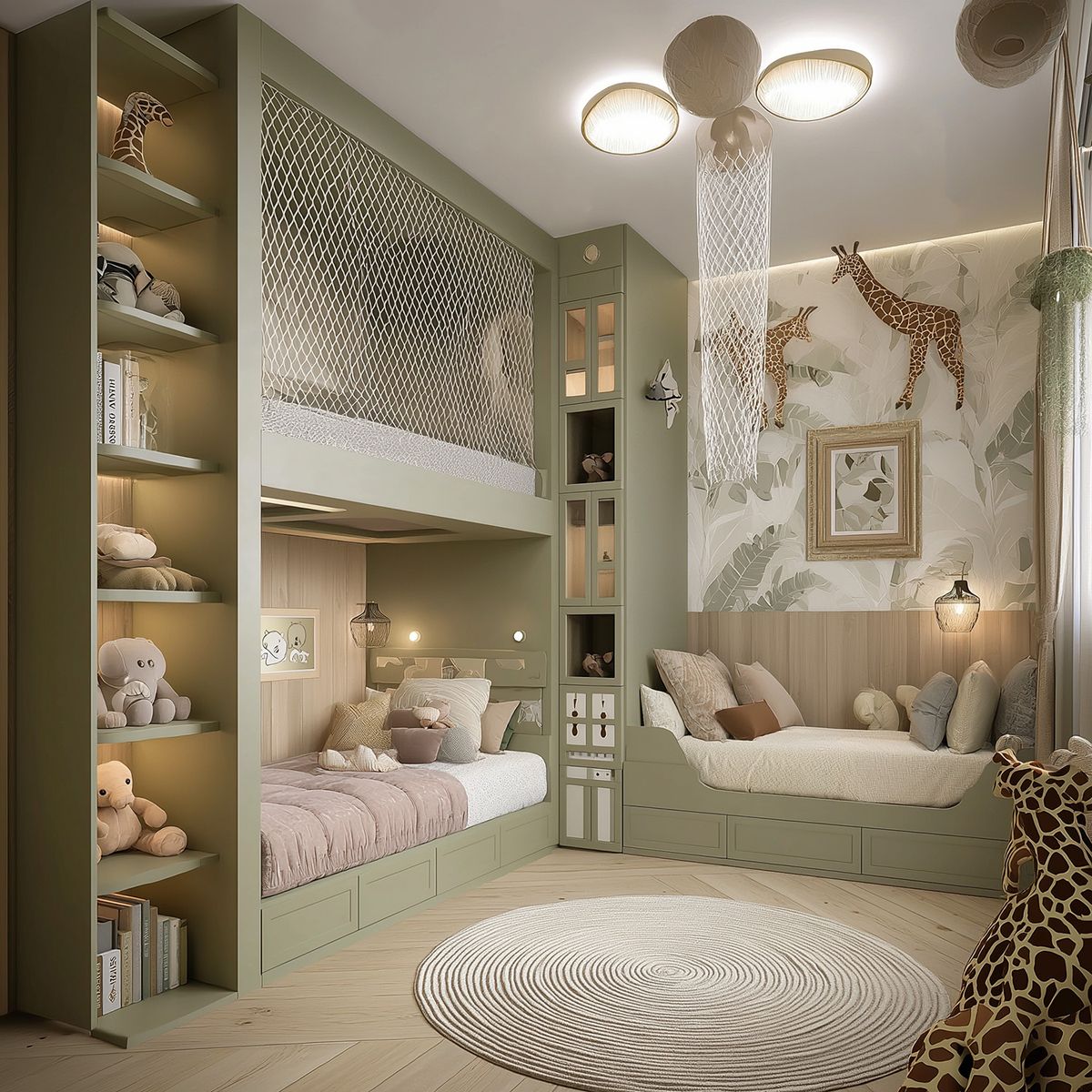 Space Saving Kids Bedroom Design with Bunk Bed and Built-In Shelving ...