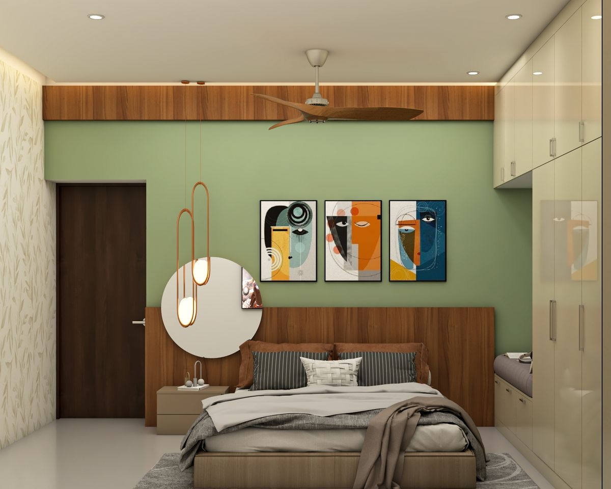 Spacious Multi-Coloured Guest Room Design With Beige Wardrobe | Livspace