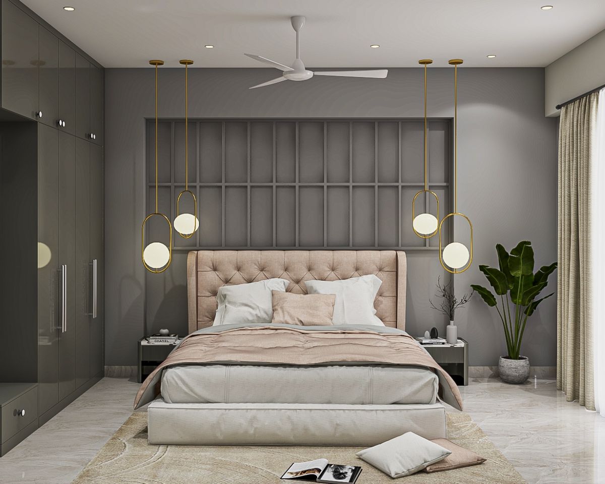 Spacious Modern Master Bedroom Design with Wardrobe, Side Tables and ...