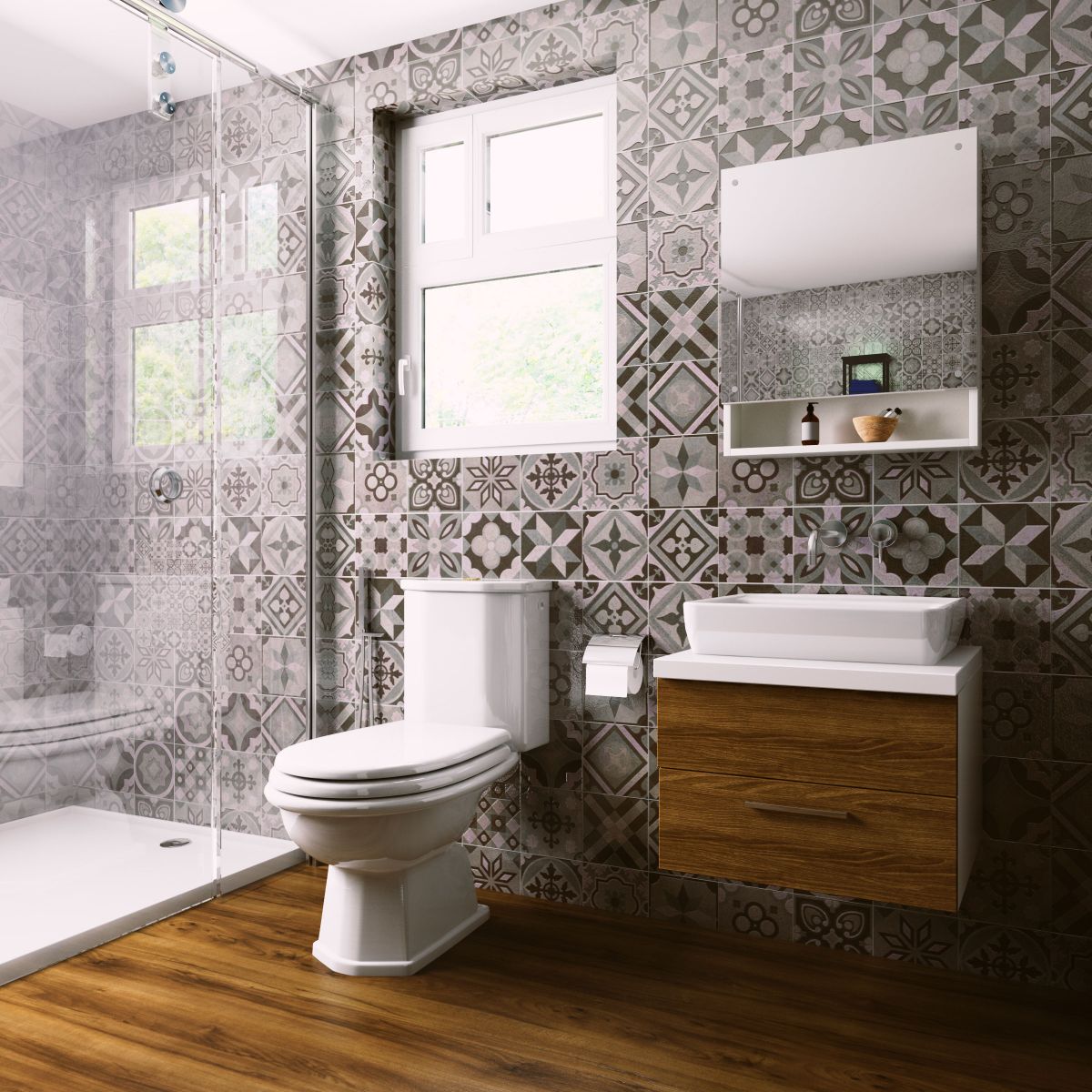 Contemporary Bathroom Design with Glass Shower Partition and Vanity ...