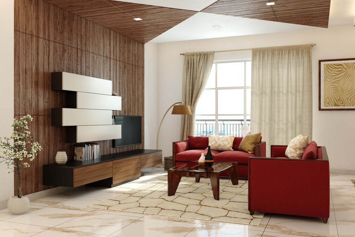 Wooden Wall Panelling Living Room Wall Design | Livspace