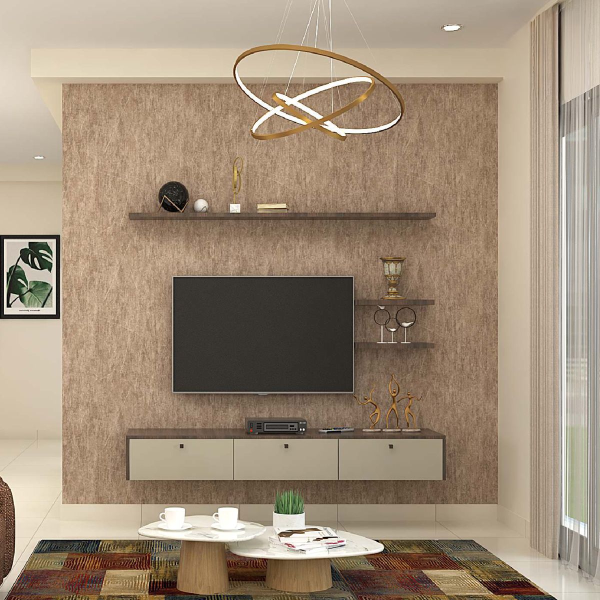 Modern Grey TV Unit Design with Floating Console and Storage | Livspace
