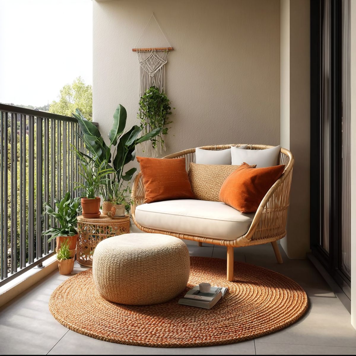 Modern Balcony Design with Textured Exterior Wall and Planters | Livspace