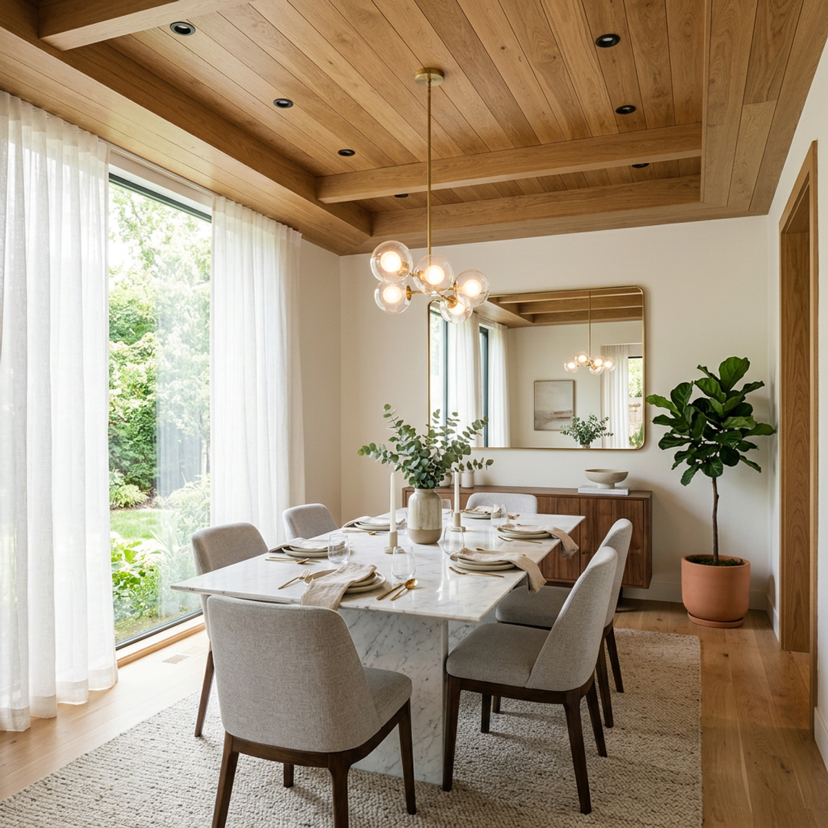6-Seater Contemporary Dining Room Design with Marble Table and ...
