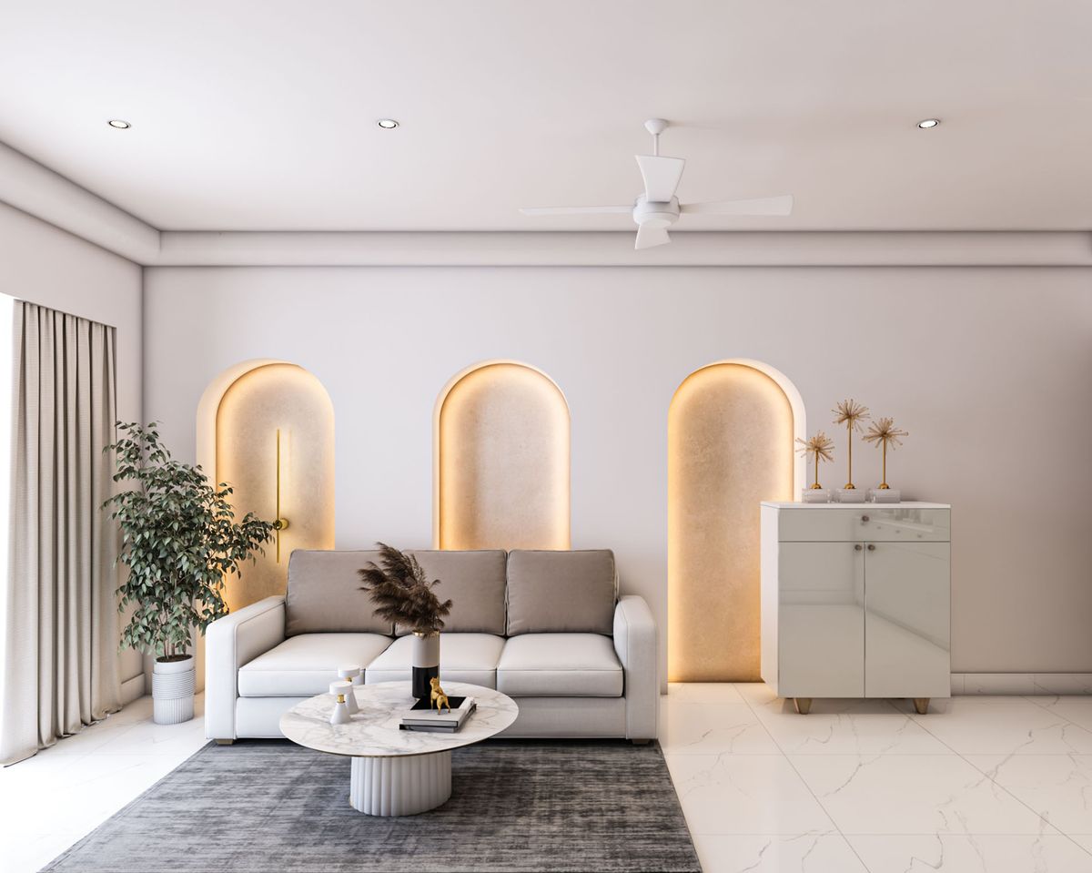 Living Room Design with Modern Round Marble Coffee Table and Accent ...