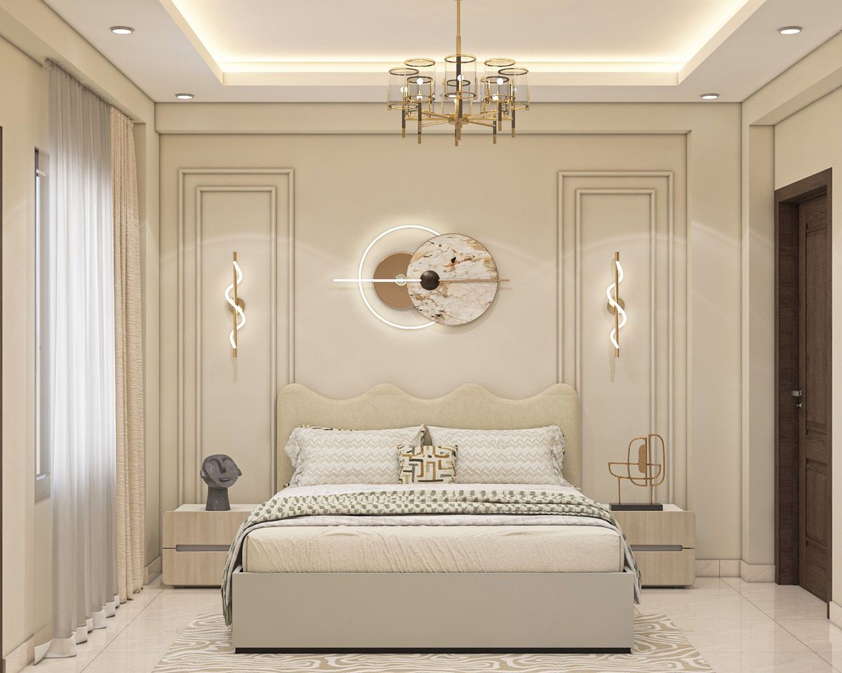 Master Bedroom Design with Contemporary Scalloped Headboard King Bed ...