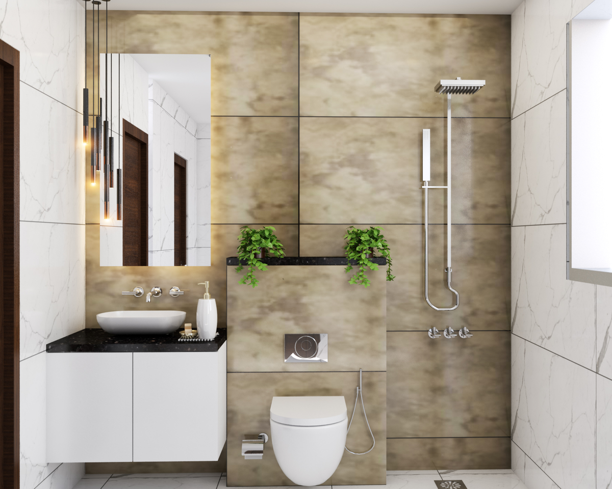 Contemporary Bathroom Design With Beige Tiles | Livspace