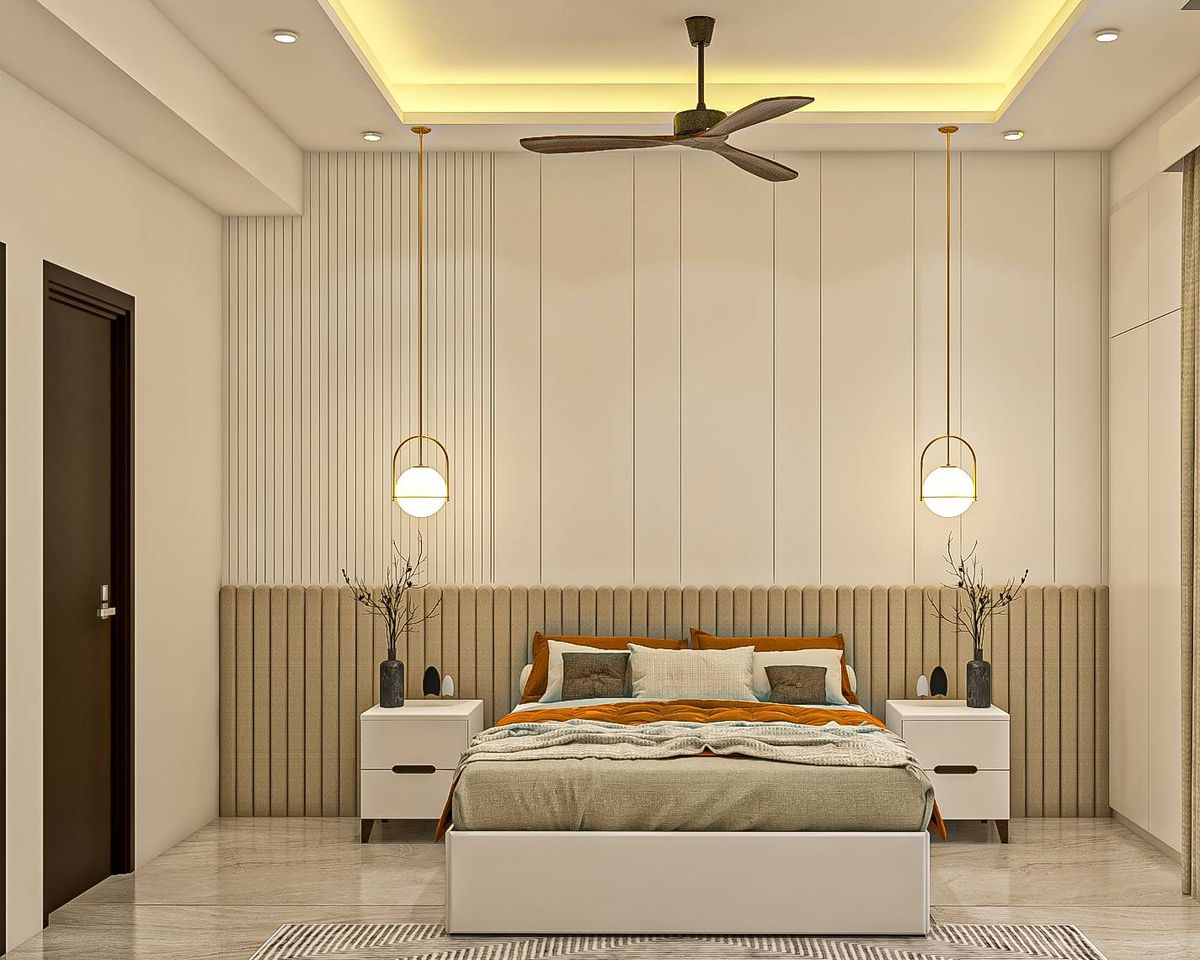 Modern Guest Bedroom Design With Hanging Lights | Livspace