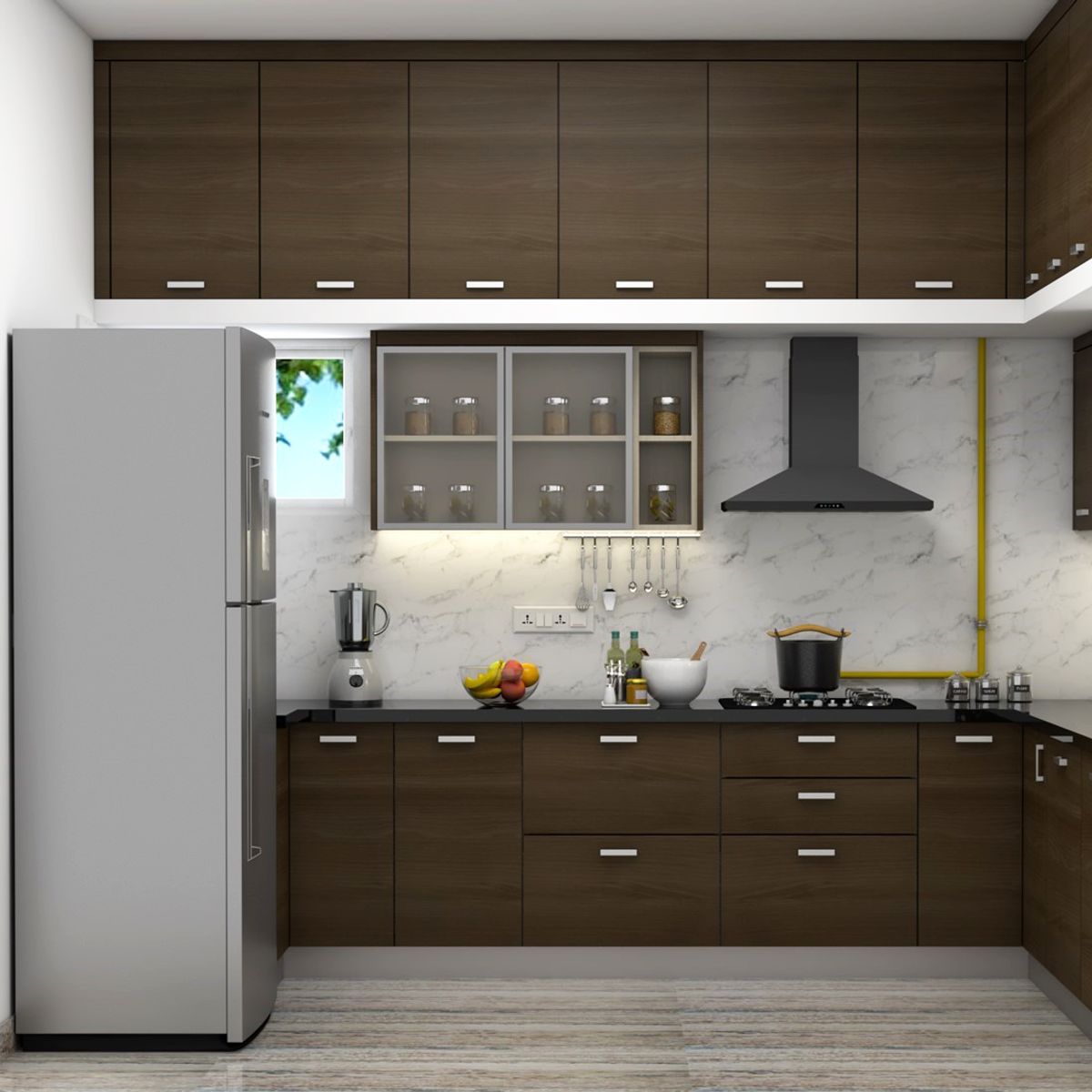 Compact Kitchen Design With Wooden Cabinets | Livspace