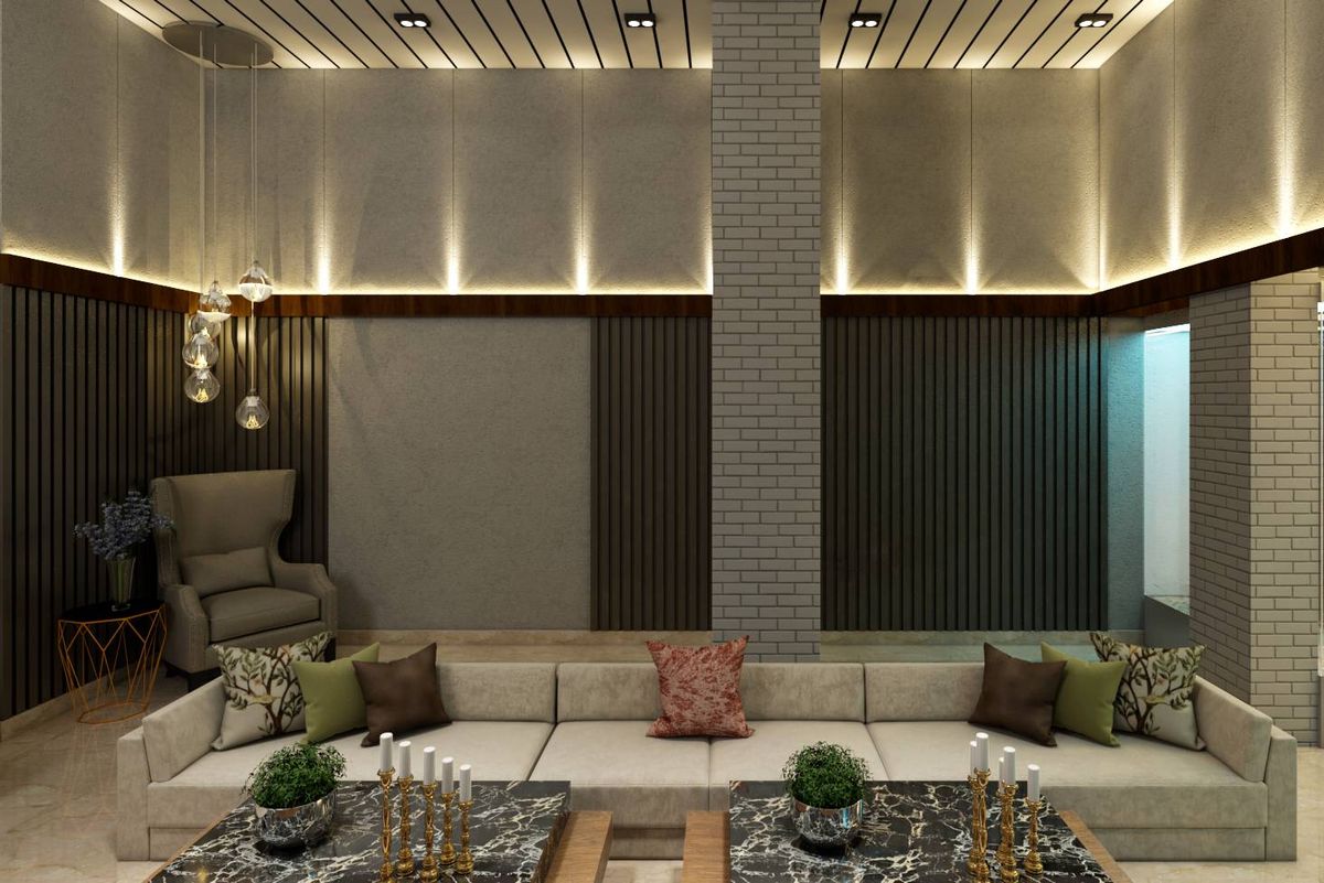 Contemporary Spacious Living Room Styled With Charming Interiors | Livspace