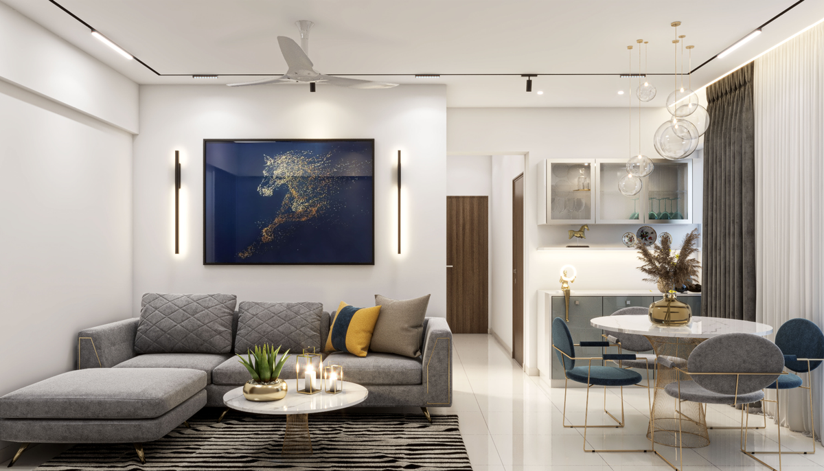 Low Maintenance Spacious Modern Style Living Room Design | Livspace