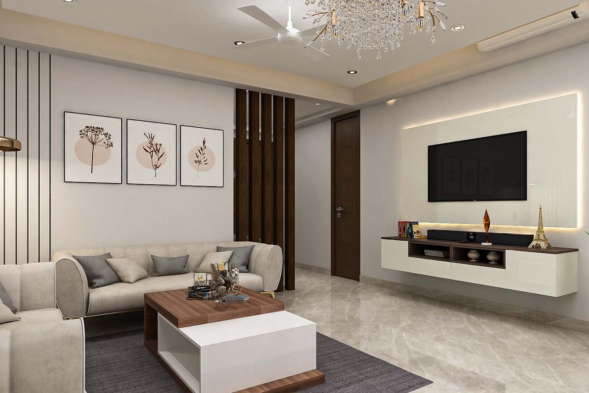 Modern Living Room Design With 3-Seater Sofa | Livspace