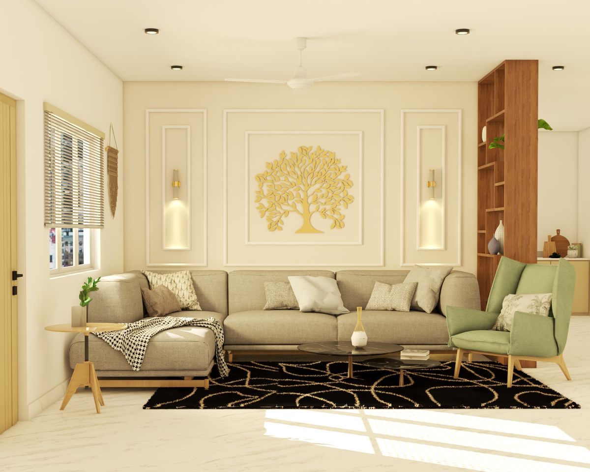 Modern Beige Living Room Design | Livspace