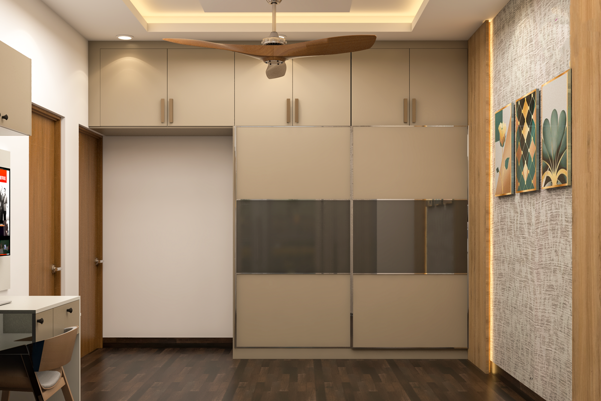 Compact Master Bedroom Design With Sliding Door Wardrobe | Livspace