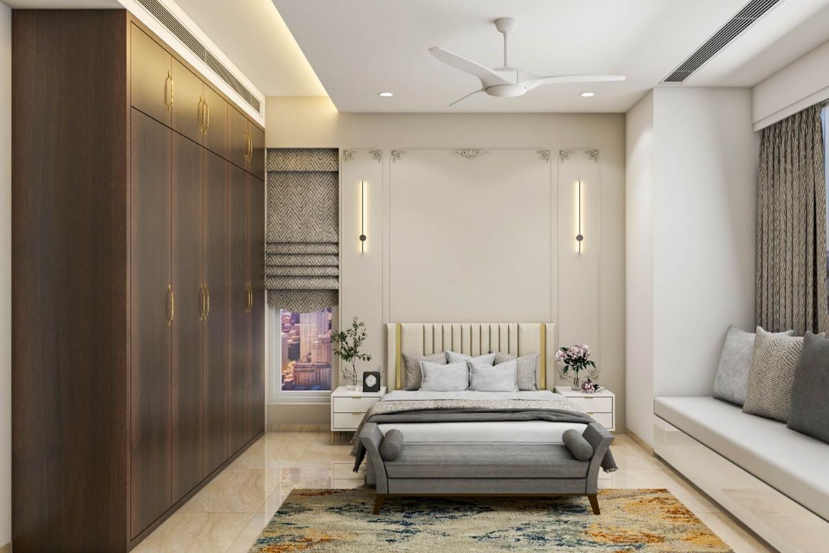 Spacious Master Bedroom Design With Cove Lighting | Livspace