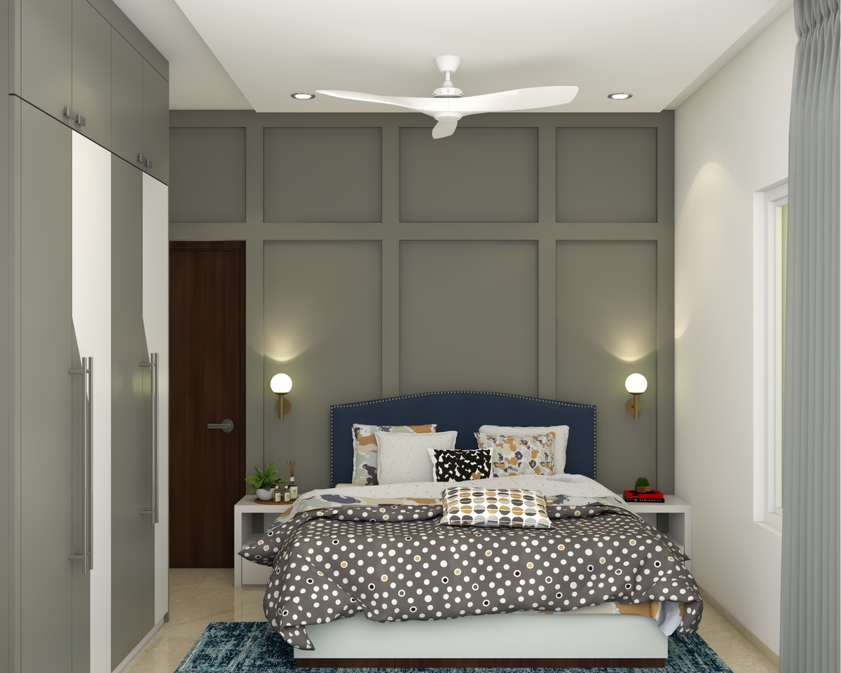 Grey Contemporary Compact Master Bedroom Design with Wardrobe Unit ...