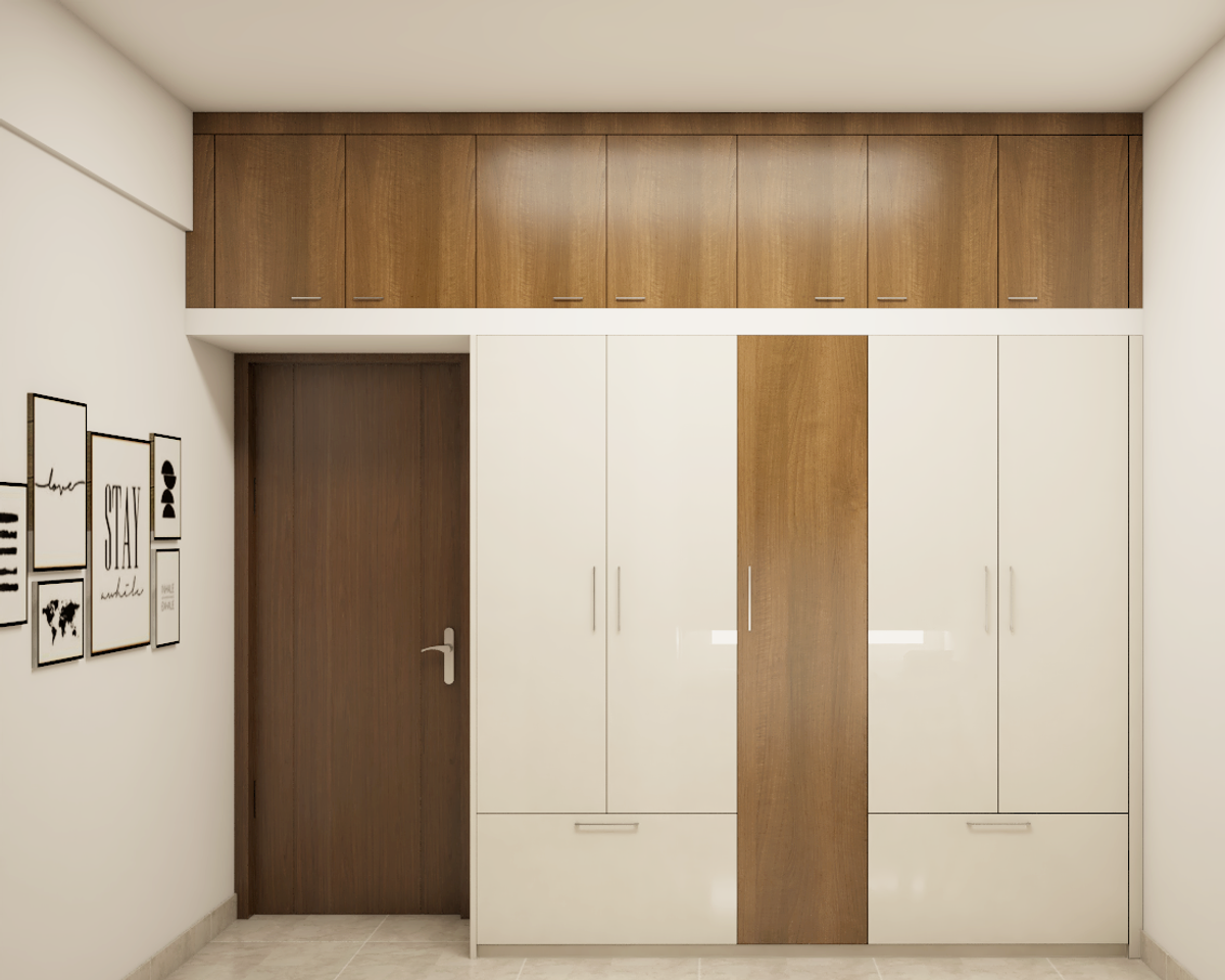 Wooden Laminated Hinged Modern Wardrobe Design with Loft | Livspace